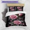 3PC Custom Name Elegant Rose Banner Bedding Set Duvet Cover Closure Includes 1 Duvet Cover & 2 Pillowcases for Bedroom