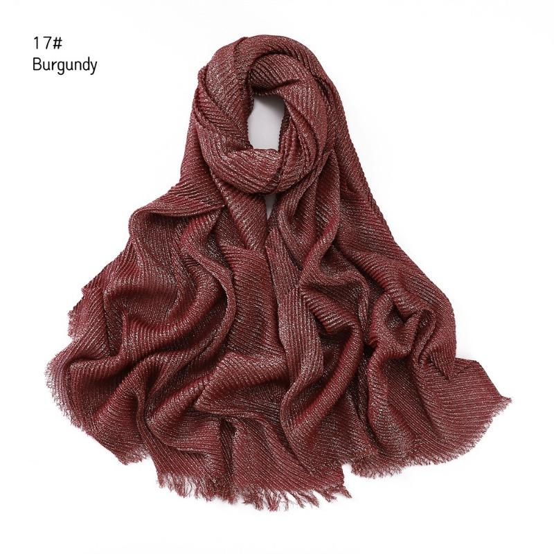Spring New Solid Color Silver Silk Wrinkled Polyester Scarf Women's, Monochrome Two-ended Short Beard Headscarf Shawl
