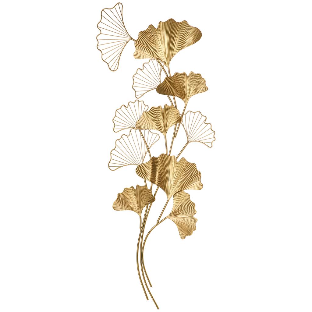 3D Metal Wall Decoration, Golden Wall Art with Ginkgo Leaves 138x70cm