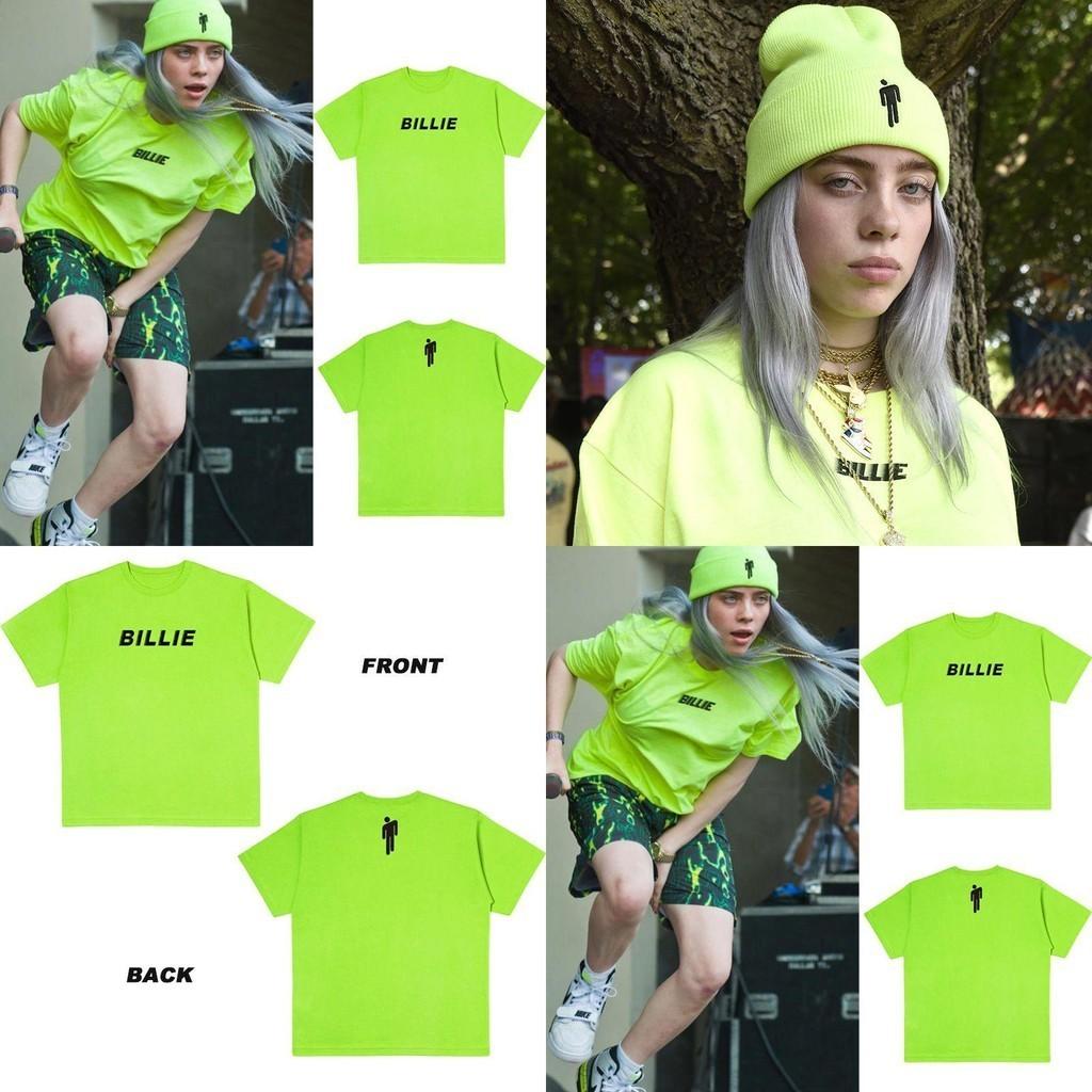 Billie Eilish Print Short Sleeve Crew Neck Tshirt For Women Summer Tops In Fluorescent Green