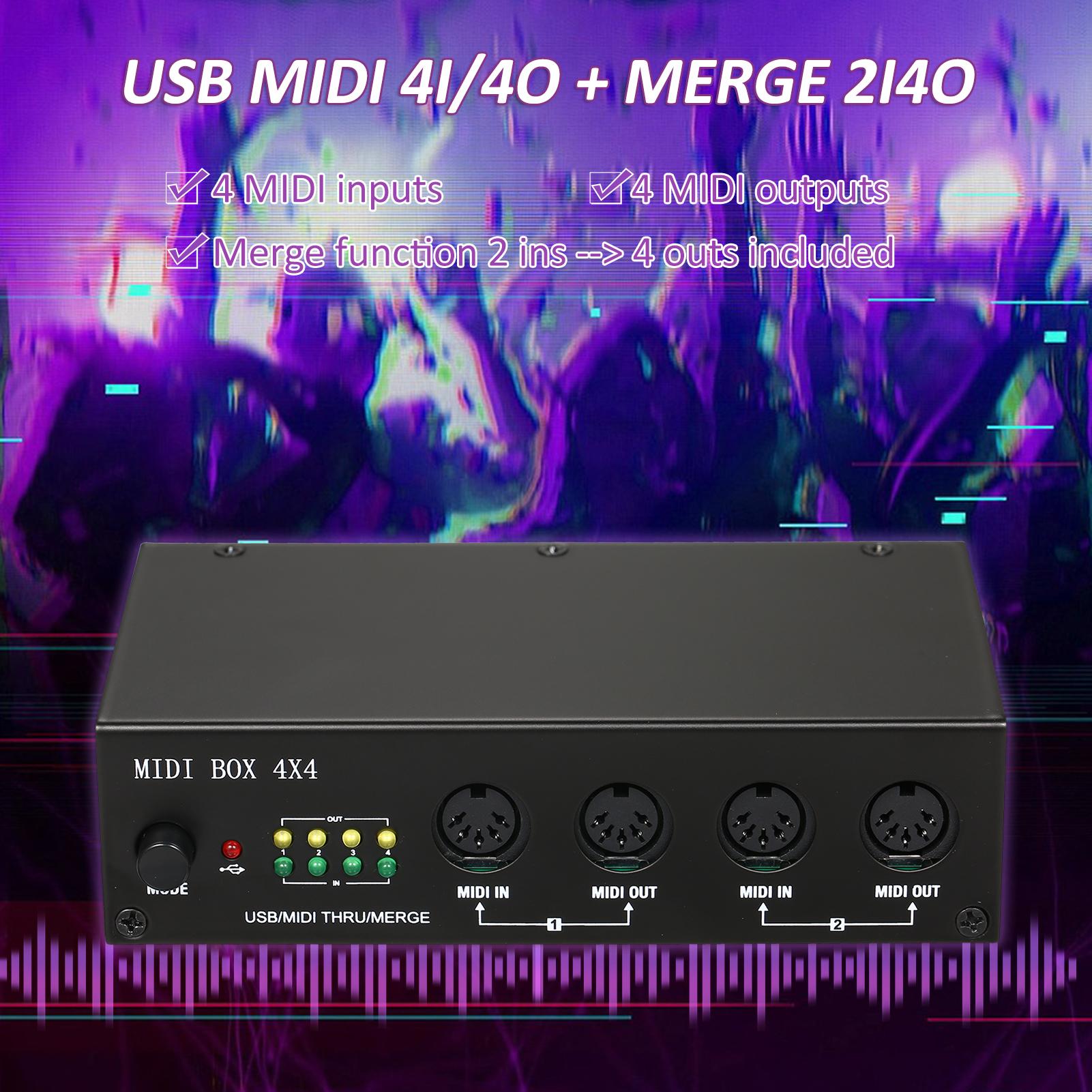 

UM4X4 USB MIDI Интерфейс 4 ВХОДА 4 ВЫХОДА 64 MIDI Канала 4i 4o + Объединение 2i4o MIDI Бокс 4X4 чёрный