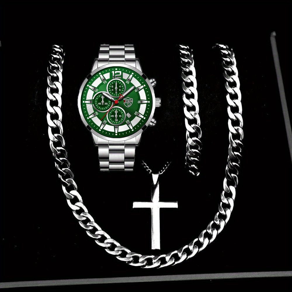 Watch Four-Piece Men S Accessories Watch Necklace Bracelet Cross Necklace Men S Quartz Watch