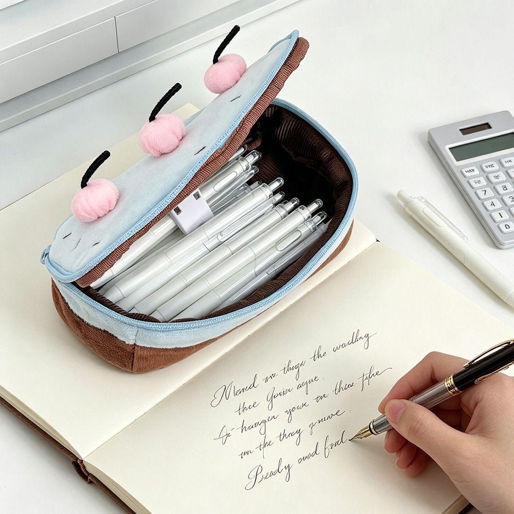 Cherry Cake Design Pen Bag Plush Pencil Pouch Durable Stationery Organizer Bag School Office