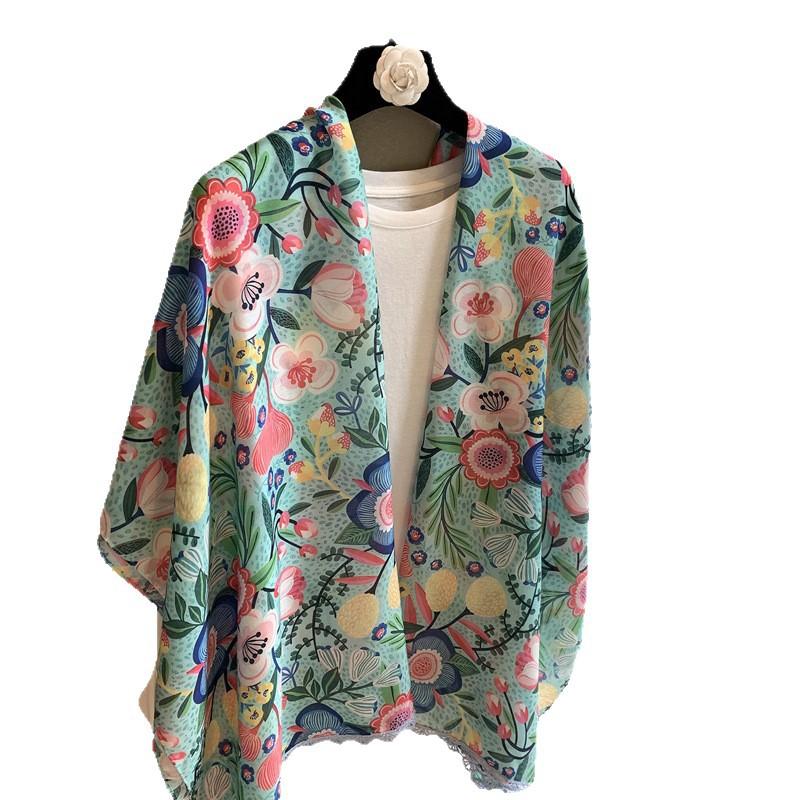 Summer silk scarf shawl sun protection scarf spring and autumn ethnic style versatile decorative cotton and linen scarf beach towel outer shawl