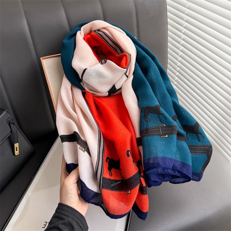 

Шелковый шарф в корейском стиле: Осенне-зимняя женская солнцезащитная шаль с буквенным принтом 180*90 cm красный/синий