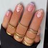 24Pcs Simple Square False Nails Short French Fake Nails Press On Colorful Flowers Design Full Cover Nail Tips Manicure Tools