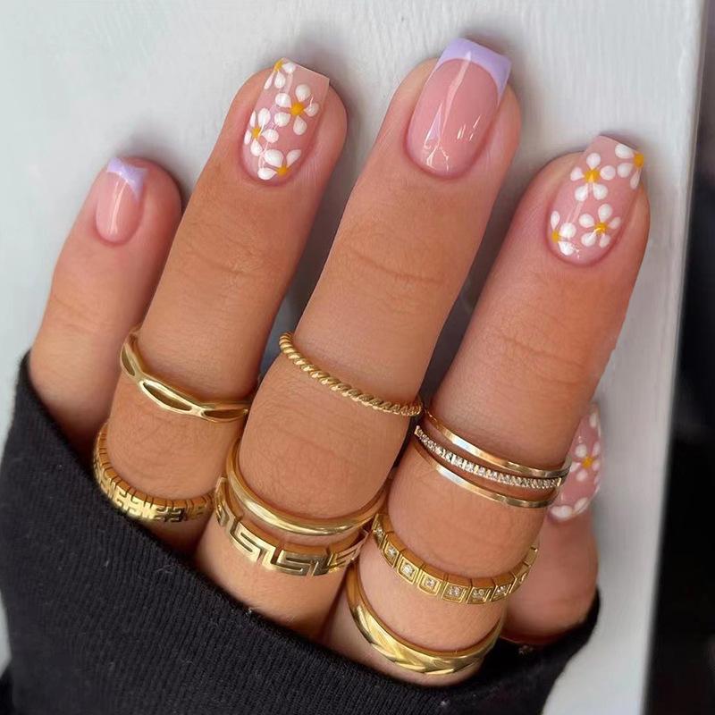 Wear nail piece, purple edge French flower nail piece, wear nail nail piece, nail patch nails