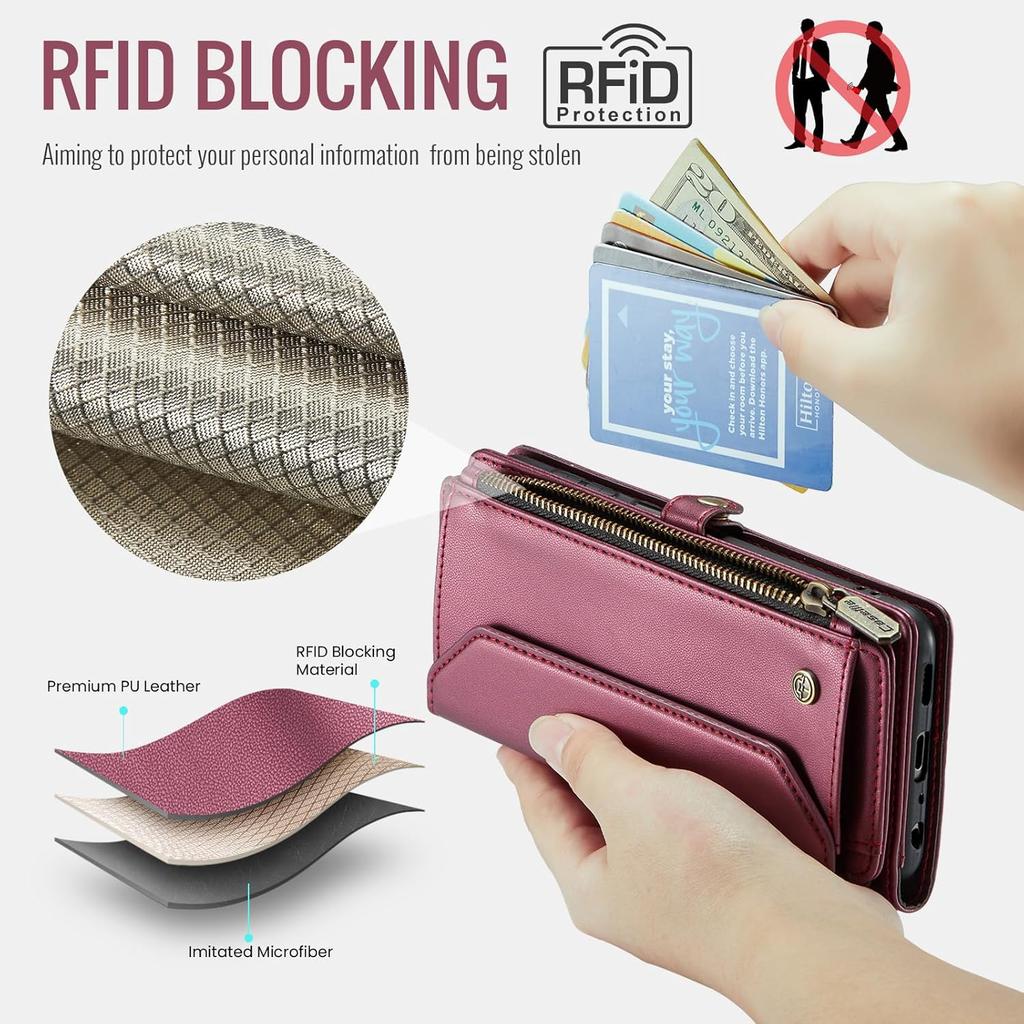for Samsung Galaxy A14 Wallet Case with RFID Protection, Card Slots, Kickstand, Detachable Strap – Shockproof PU Leather Flip Crossbody Phone Cover