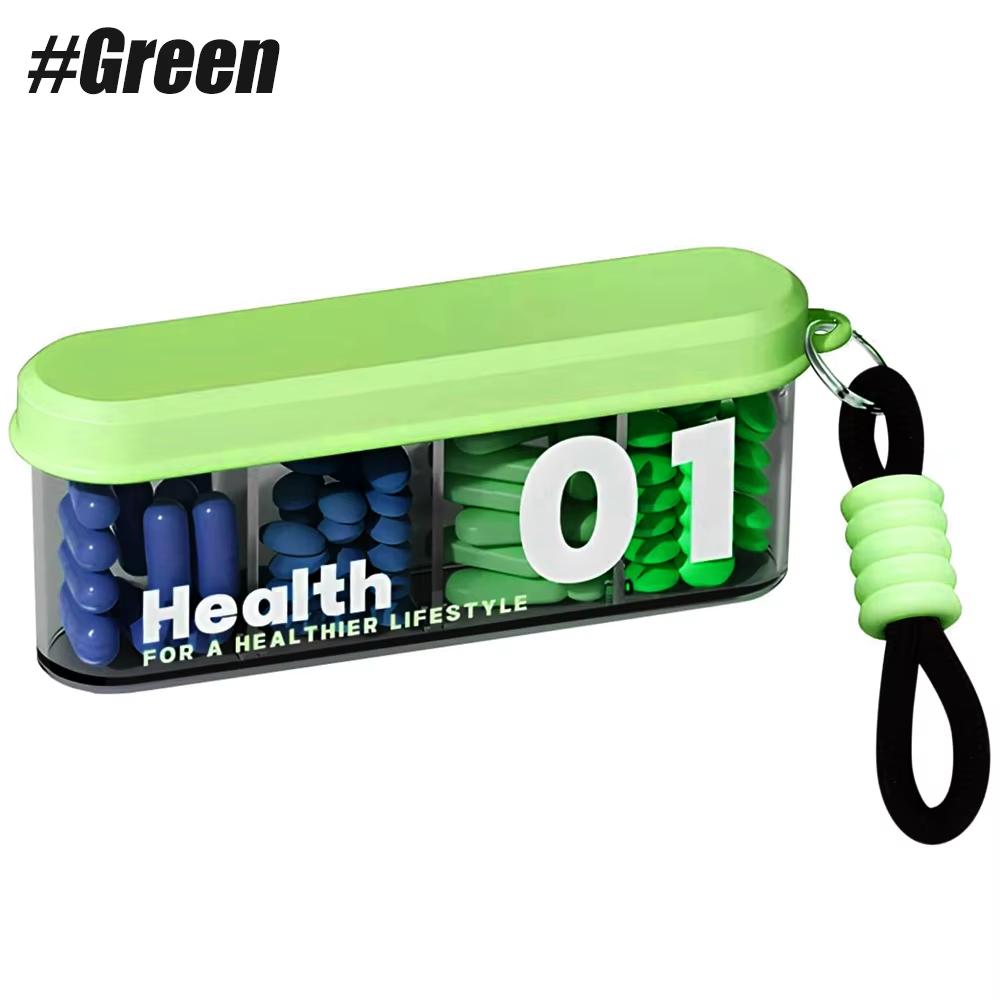

4 Compartments Pill Case Portable Daily Compact Travel Tablet Medicine Container with Hanging Rope for Vitamins Drug Storage Box зелёный