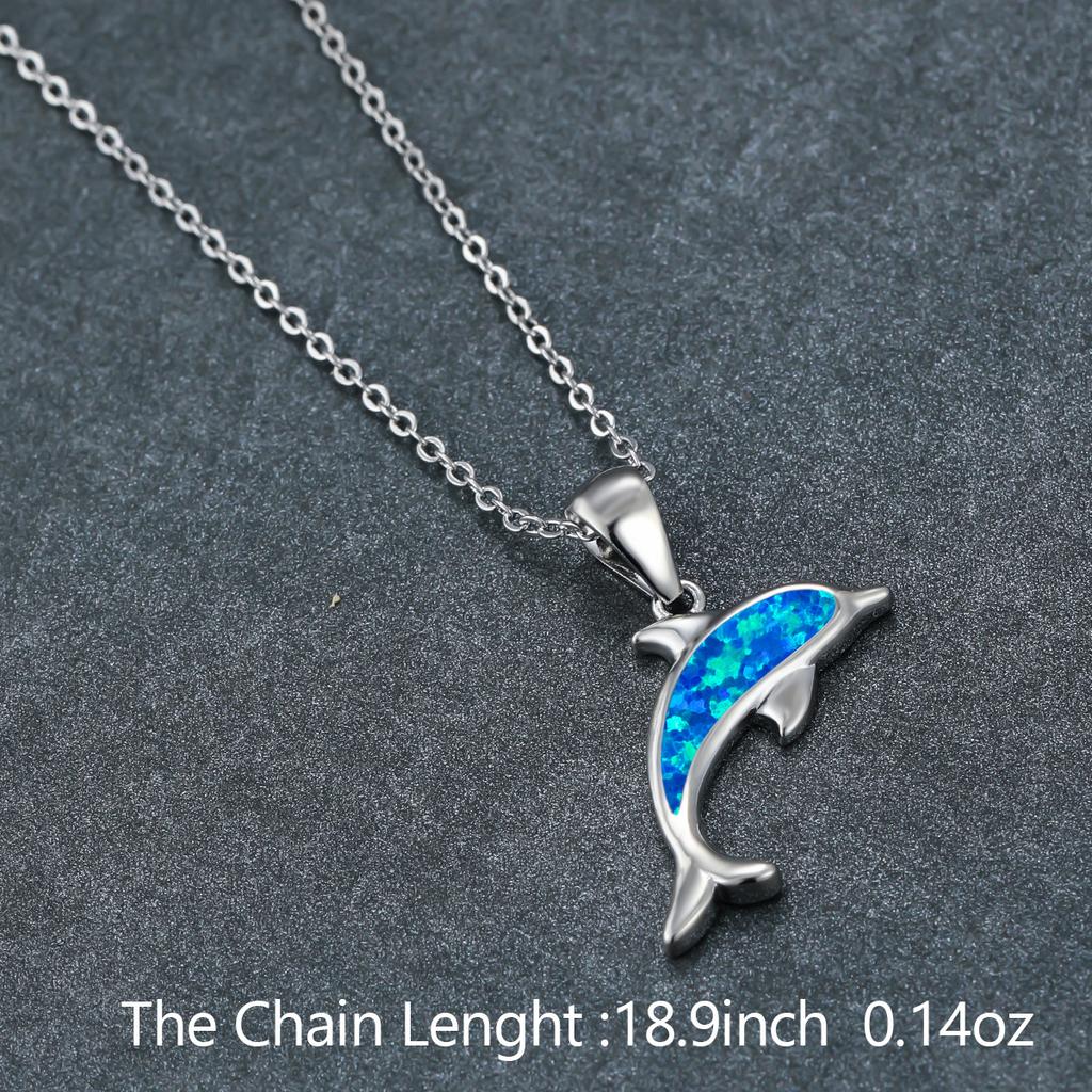 Wish Explosive Platinum Blue Opal Ocean Series Dolphin Pendant Simple Women's Versatile Necklace Clavicle Chain
