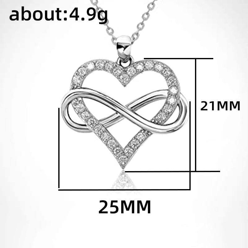 Ladies' Infinite Symbol Heart-shaped Pendant Necklace, Round Synthetic Zircon Inlay, Daily Wearing Collarbone Chain Jewelry, Gift Giving