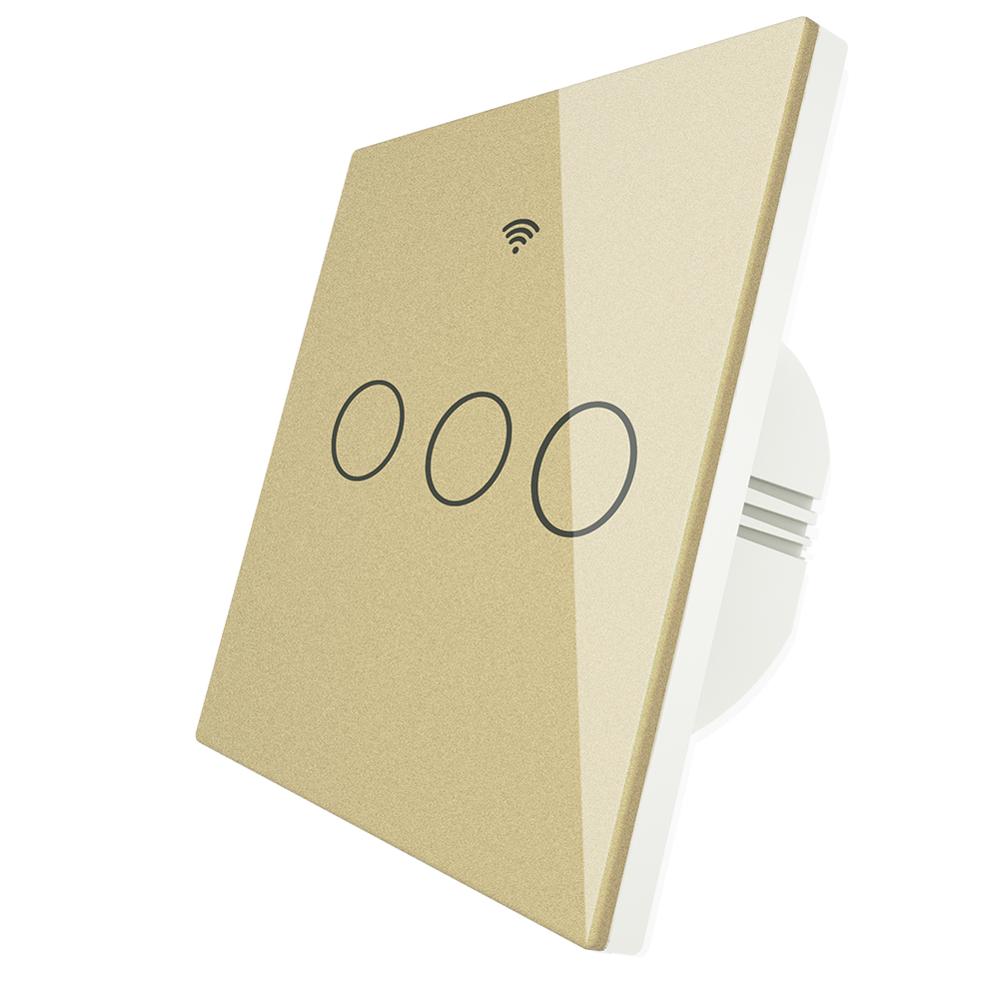 EU Standard Switch Glass Touch Panel Wifi Smart Wall Light Switch for Smart Home (Gold,86mm*86 mm&Eu Standard)