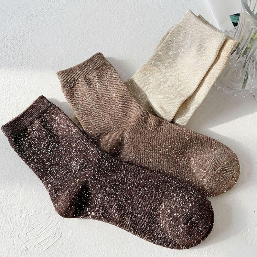 5 Pairs Solid Color Gold and Silver Stockings Thickened Warm Women's Sparkly Stockings Breathable Soft Gold Silver Silk Socks