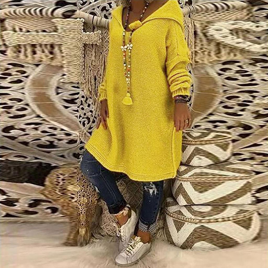 

(SU)Модный женский свитер с капюшоном, вязаный свитер с длинными рукавами, топы