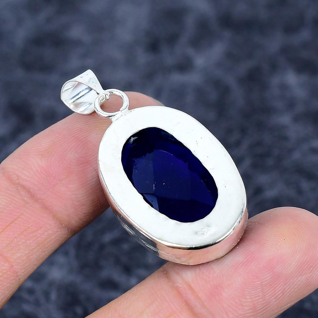 Blue Topaz Gemstone Handmade 925 Sterling Silver Jewelry Pendant 1.77" M-3251