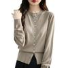 Women's Knitwear Long-sleeved Knitted Cardigan Chambray Sweater Jacket Waist Thin Bottoming Shirt