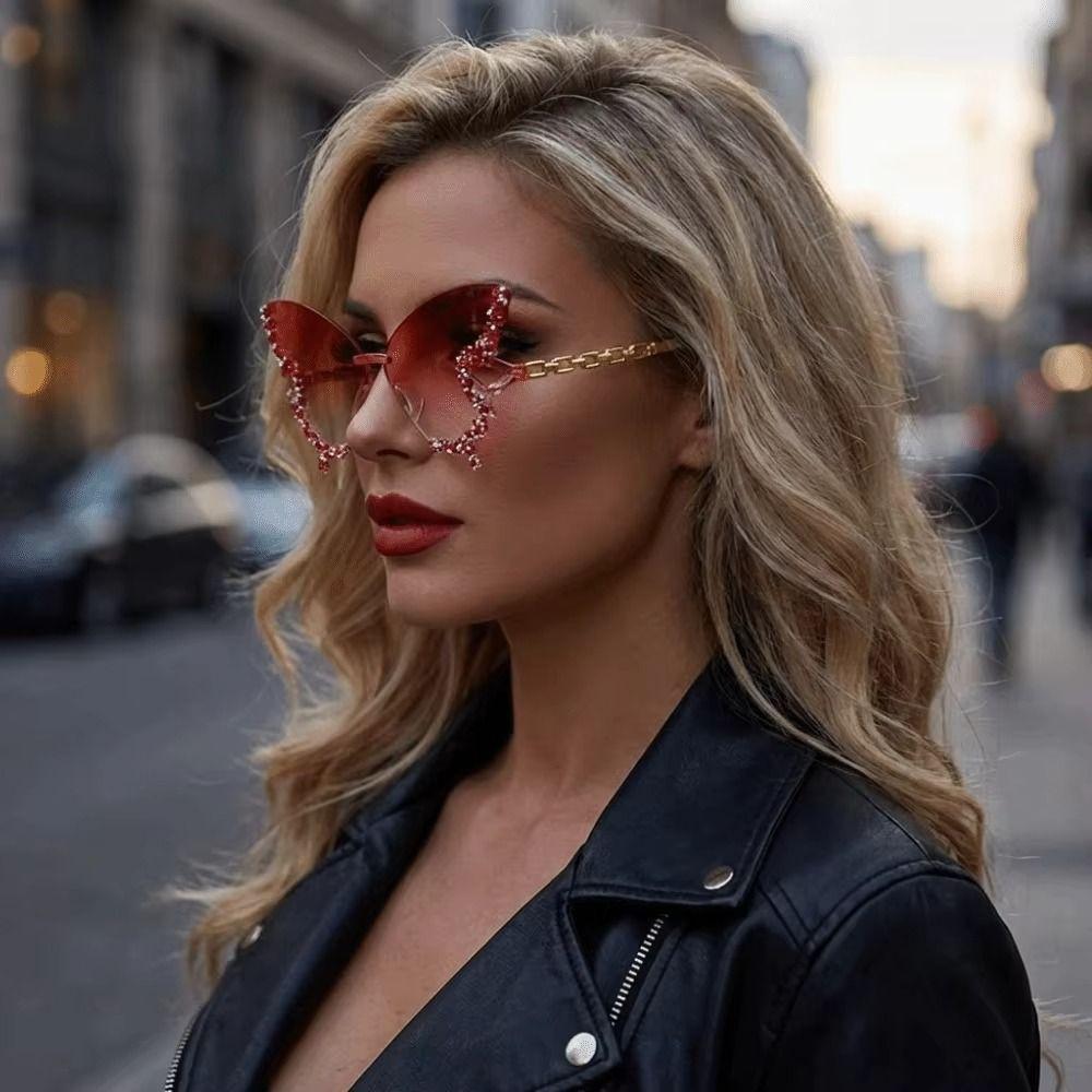 UV Protection Rimless Sun Glasses Vintage Style Cat Eye Eyewear Butterfly Sunglasses Travel Use