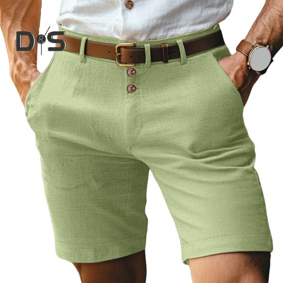 Pánské kraťasy s kapsami, středním pasem, zapínání na zip, poklopec, jednobarevné, rovné nohavice, letní ležérní kraťasy pro denní nošení