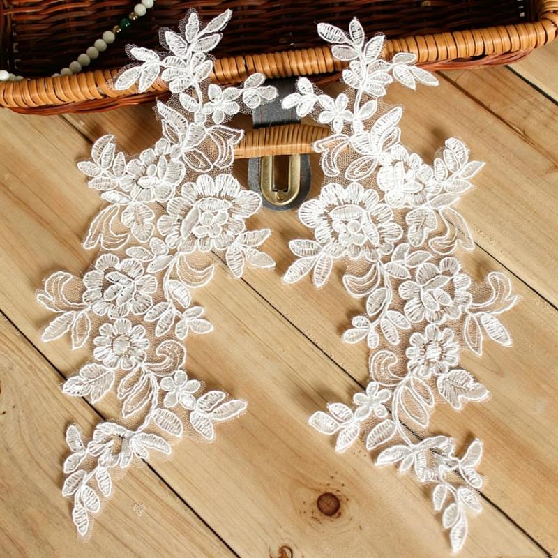 10Pcs Floral Lace Applique Pair Embroidery Flower Patch Sew On Lace Motif For Wedding Dress Garment Decoration