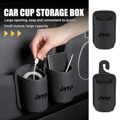Leather Car Seat Door Water Cup Holder Hang Drink Storage Box For Cherokee Wrangler JK Gladiator Compass Renegade Patriot