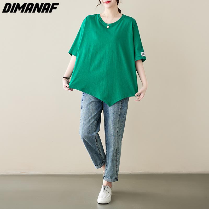DIMANAF 2023 damska koszulka Plus Size Casual topy luźna solidna O-Neck letnia koszulka z krótkim rękawem moda zielona