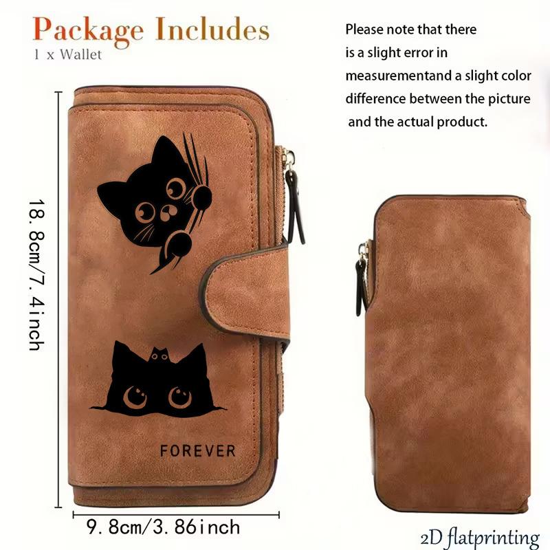 Women's Black Striped Cat Long Wallet Multi-functional Snap Button Coin Purse Ideal Gift for Cat Lovers Daily Use and Outdoor Activities