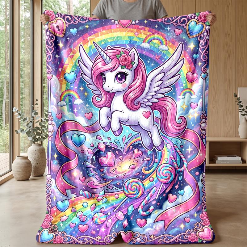 Magical Winter Unicorn Theme blanket Lightweight Warm Flannel Blanket Decorative Throw Blanket for Home Decoration