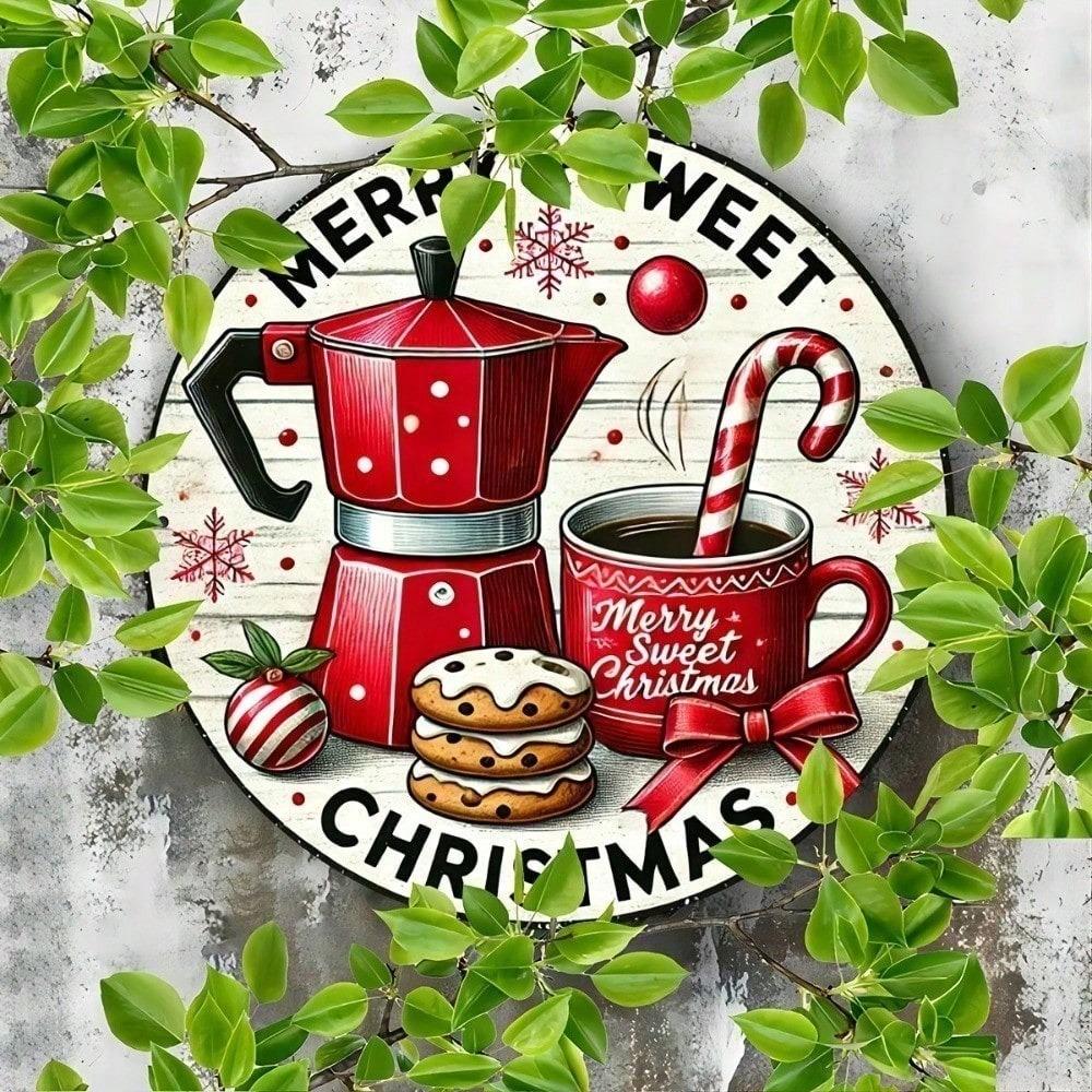 Vintage Farmhouse Tin Sign Merry Christmas Wall Decor, Rustic Holiday Welcome Plaque for Indoor Outdoor