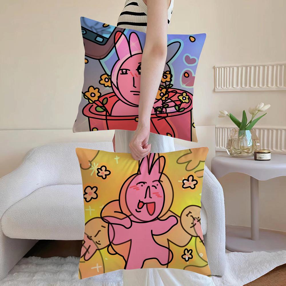 Pink Bunny Cue Cushion Cover Anti-dustmite Pillowcase Invisible Zipper Silky Short Plush Sofa Cushion Cover