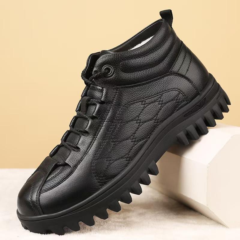 Новая мужская хлопковая обувь и интегрированный мех, утолщенные ботинки Мартина с высоким верхом, уличные холодостойкие теплые нескользящие зимние ботинки 44 чёрный