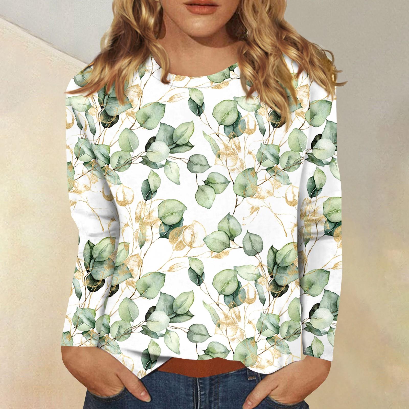 

Women s Fashion Casual Round Neck Long Sleeve Printed T-Shirt Top M