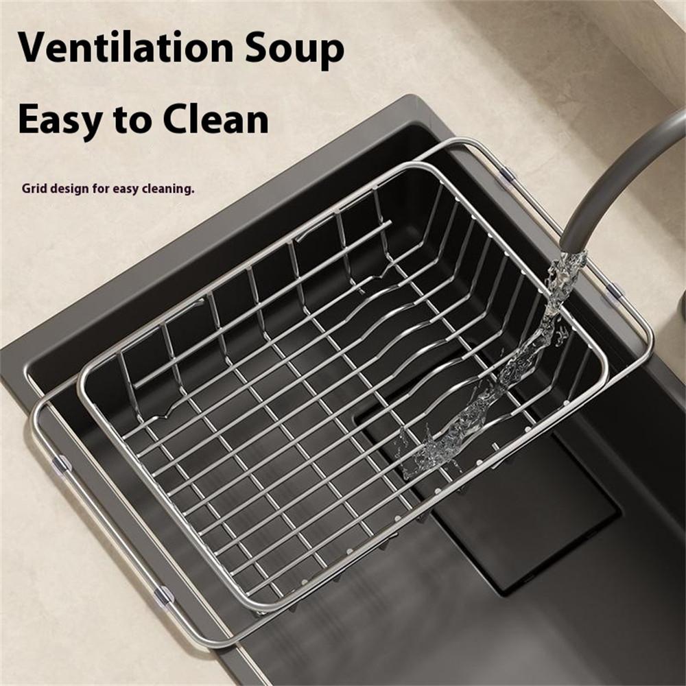 Kitchen Sink Drainer Basket Stainless Steel 30.5-42.5cm Adjustable Dish Drying Rack Organizer
