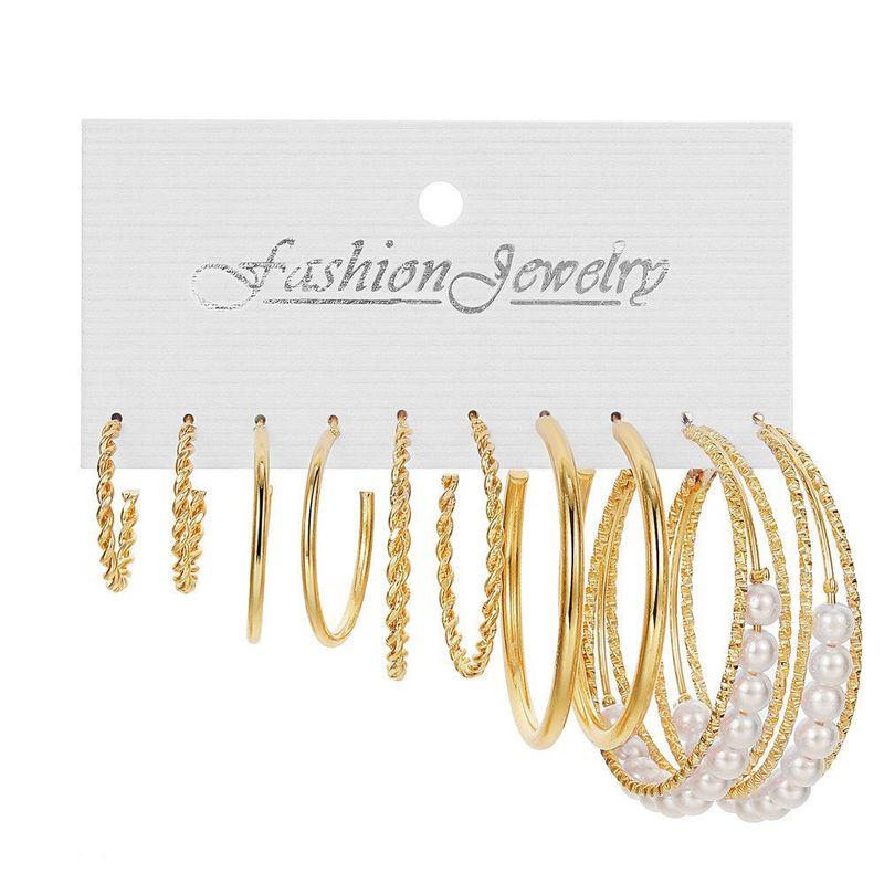 New Arrival Stylish Silver Earrings Suit Fashion Inlaid Pearl Earrings Circle Simple Cold Style Ear Ring
