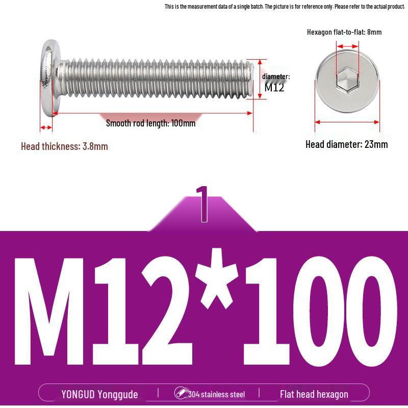 304 Stainless Steel Ultra-Thin Flat Head Hex Socket Bolt, M2-M12