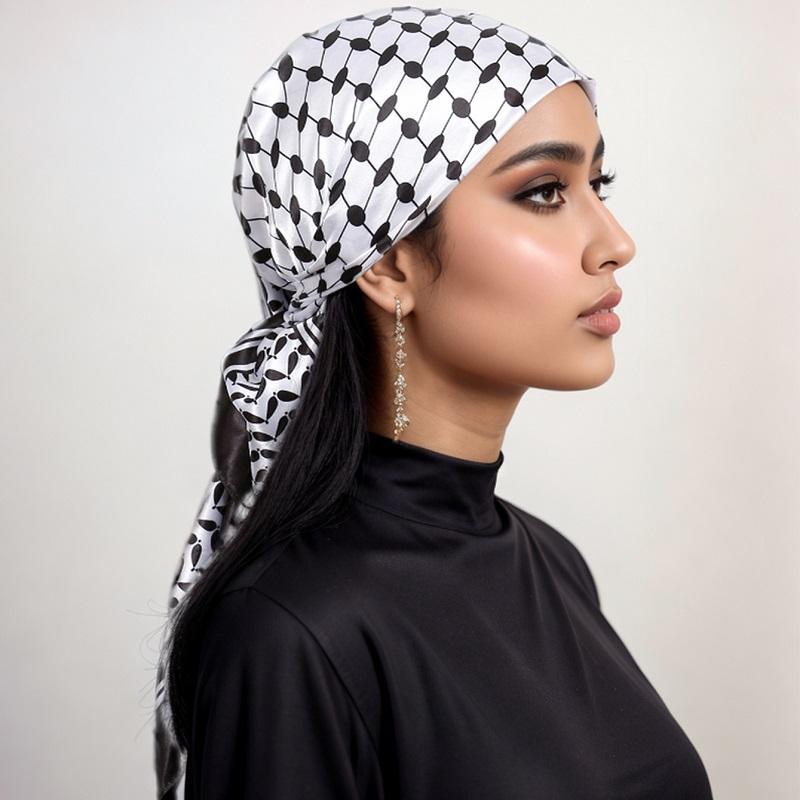 Newest Arabic Satin Silk Square Scarf Printed Muslim Women Hijab Headscarf Ladies Elegant Casual Headband Hair Scarf