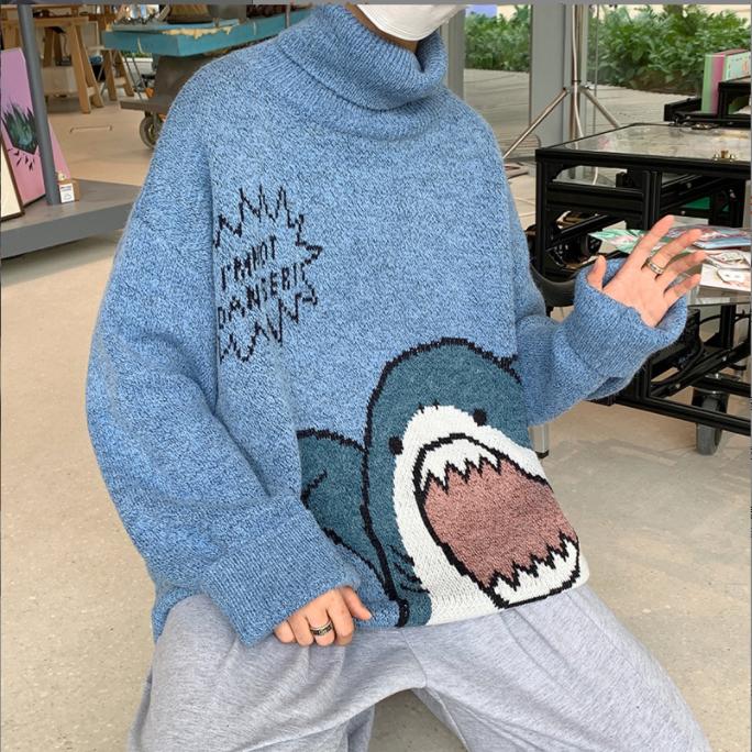 Dolcevita Shark Maglione Uomo 2021 Inverno Patchwor Harajuku Stile Coreano  Collo Alto Oversize Grigio Dolcevita acquista in modo economico —  spedizione gratuita, recensioni reali con foto — Joom