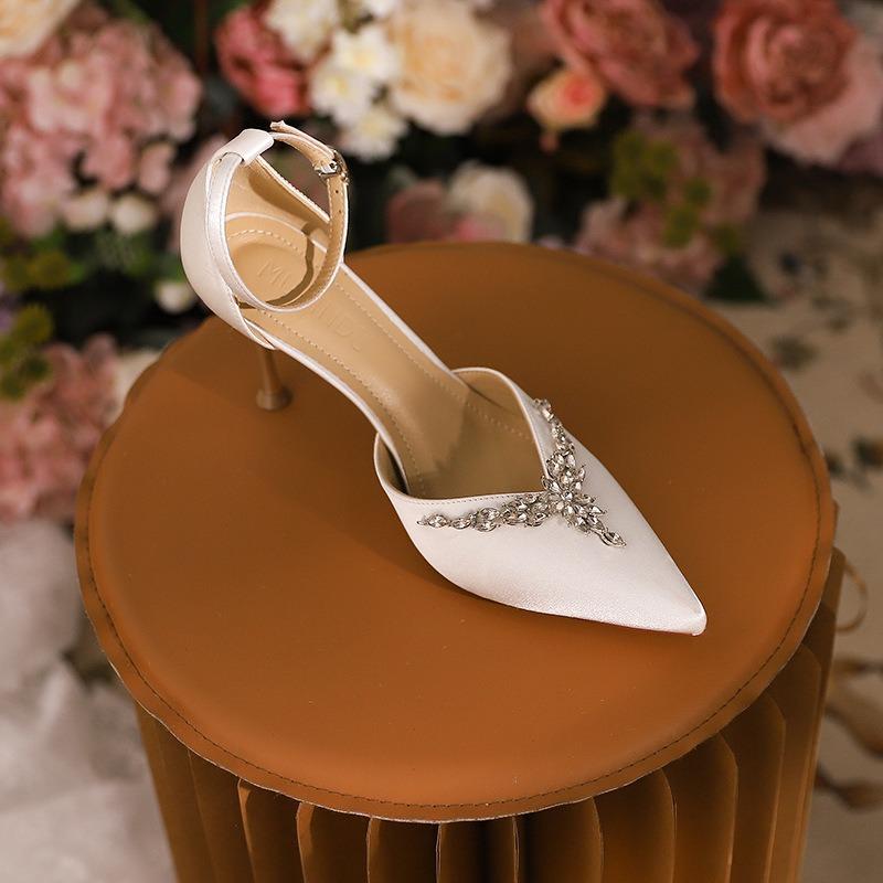 

-6 wedding shoes banquet shoes femininity thin heel sexy white pointed head large size bag head single shoes high heels 40