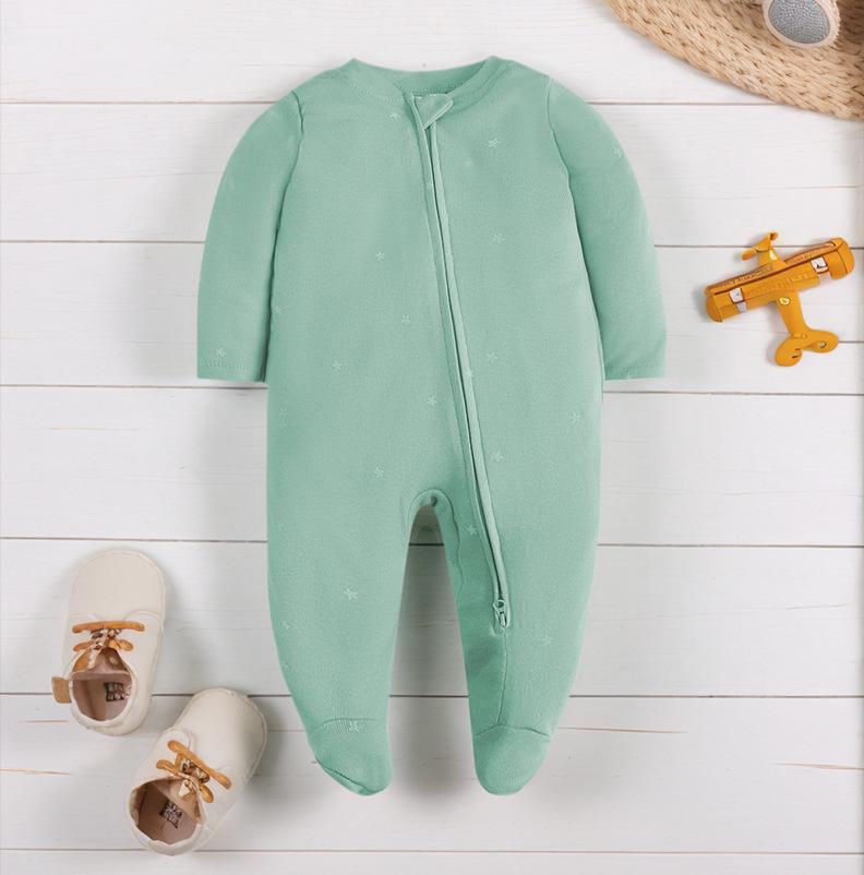 Newborn Long Sleeve Bodysuit with Double Zipper for Easy Change - Autumn/Winter Belly Protection, Prevents Chills