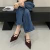 Pointed small low-heeled high heels 2025 autumn new temperament suede fashion versatile retro thin commuter shoes