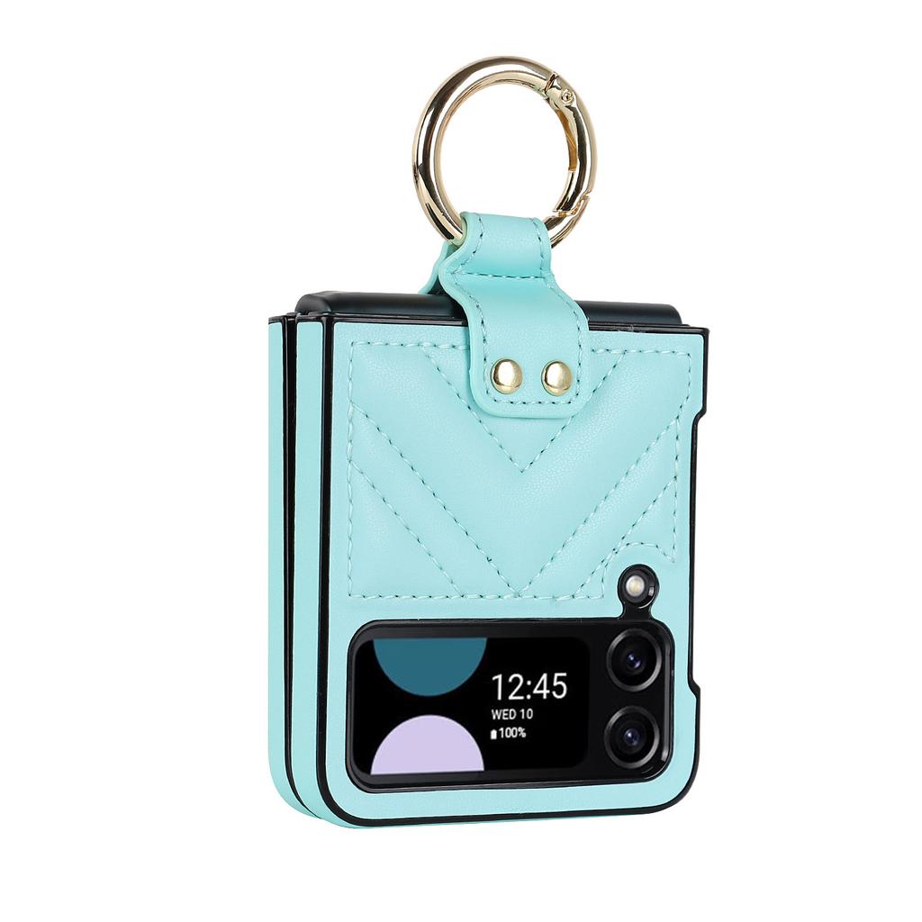 Applicable to Samsung Zflip4 Rhombus Folding Ring Mobile Phone Case Zflip3 Women's Fashion All-Inclusive Ring Leather Case