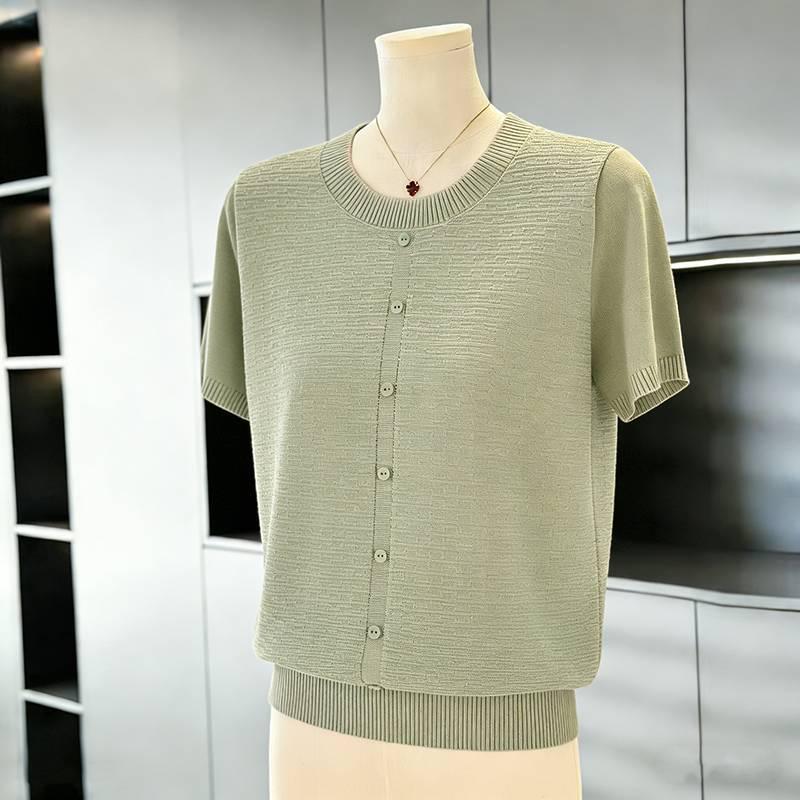

Stylish Ice Silk Top: New Summer Short-Sleeve Shirt for Middle-Aged and Elderly Women XL (suggested for 85-100 jin)