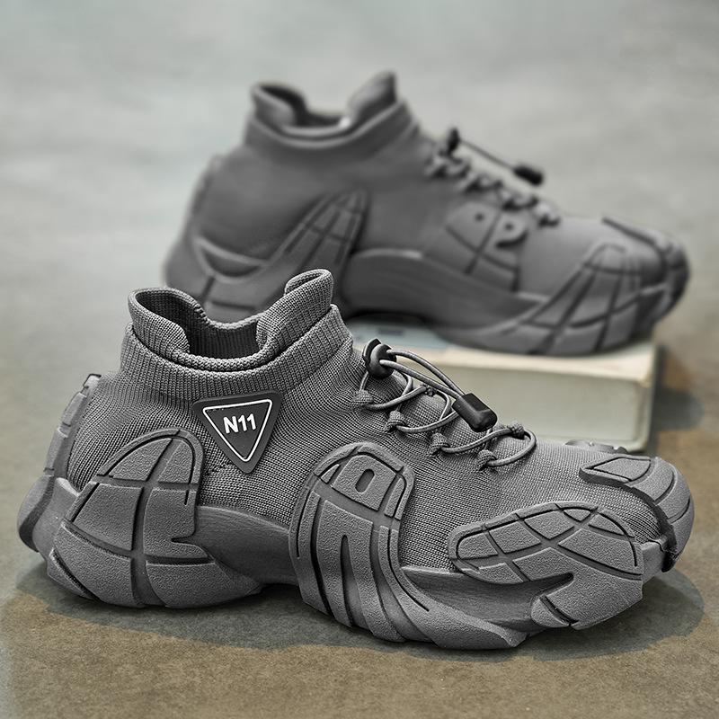 

Мужская обувь 2025 новая летняя мужская дышащая сетчатая обувь без шнурков для активного отдыха и досуга на платформе носки модная обувь 45 серый