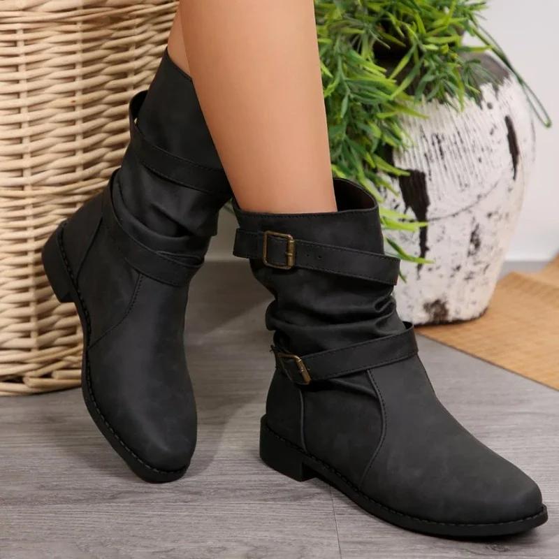 Women Ankle Boots Winter Fashion Low Heel Suede Female Shoes Classic Brown Black Lightweight Soft Comfortable Plataforma Mujer