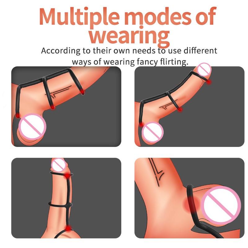 Drei-in-eins-Hahnring, Silikon-Penisring, dreifacher Penis-Verschlussring, Penisverzögerung, Ejakulation, Sexspielzeug für Männer, Ring zur Erektionsverbesserung