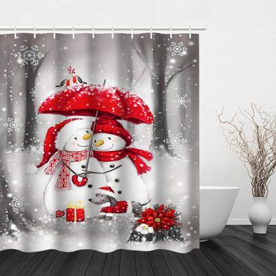 Weihnachtsdekoration Haken Duschvorhang Niedlicher Weihnachtsmann Moderner Polyester Wasserdichter Digitaldruck Duschvorhang