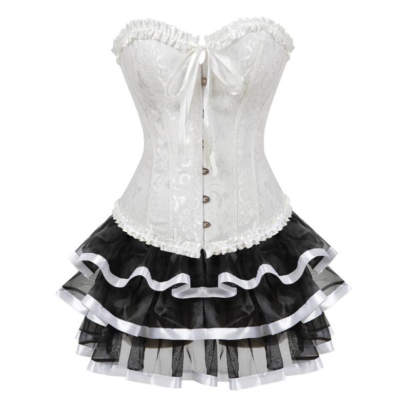 Damen Rüschen Split Formwäsche Set Formendes Korsett Oberteil Und Kurzer Rock Bodyformer