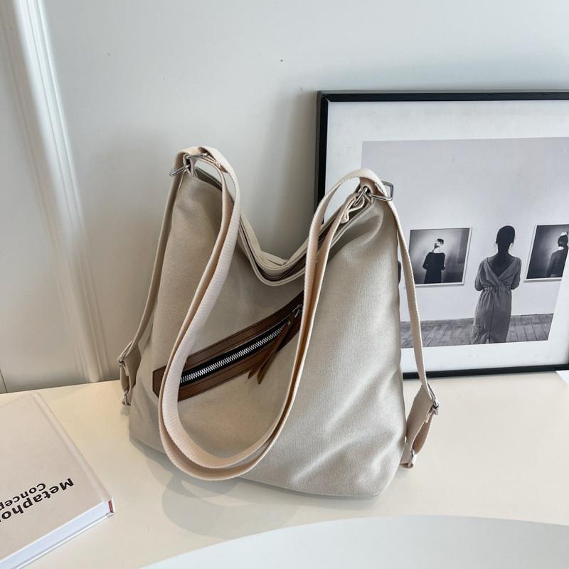 Large Capacity Women's Canvas Bag 2024 New Simple Street Style Tote Shoulder Bag