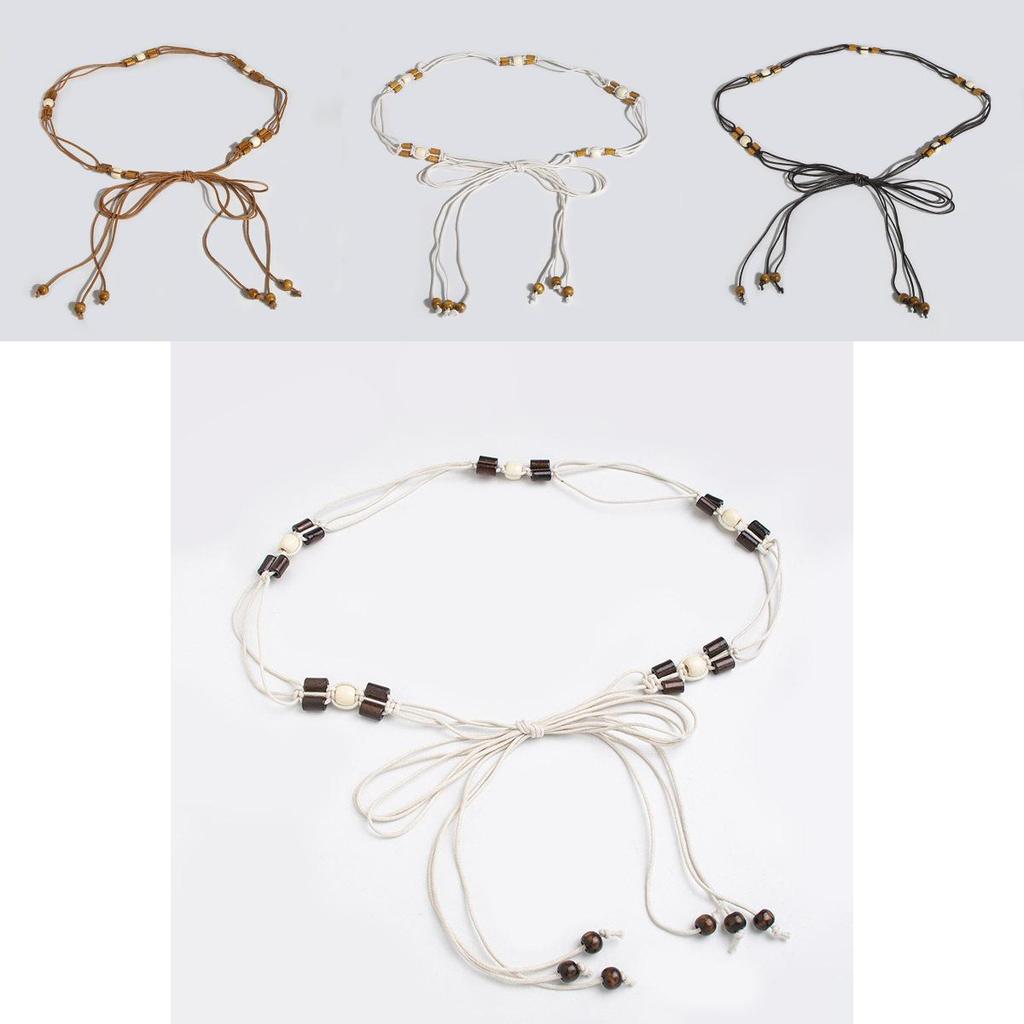 Bohemian Waist Rope Belt With Wooden Beads For Casual Summer Festival Wear