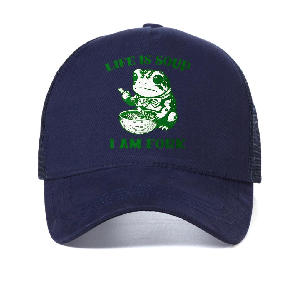 

Life Is Soup I Am Fork baseball cap for Unisex Women Funny Frog Relatable Life caps Summer fashion Snapback Caps causal mesh hat Adjustable