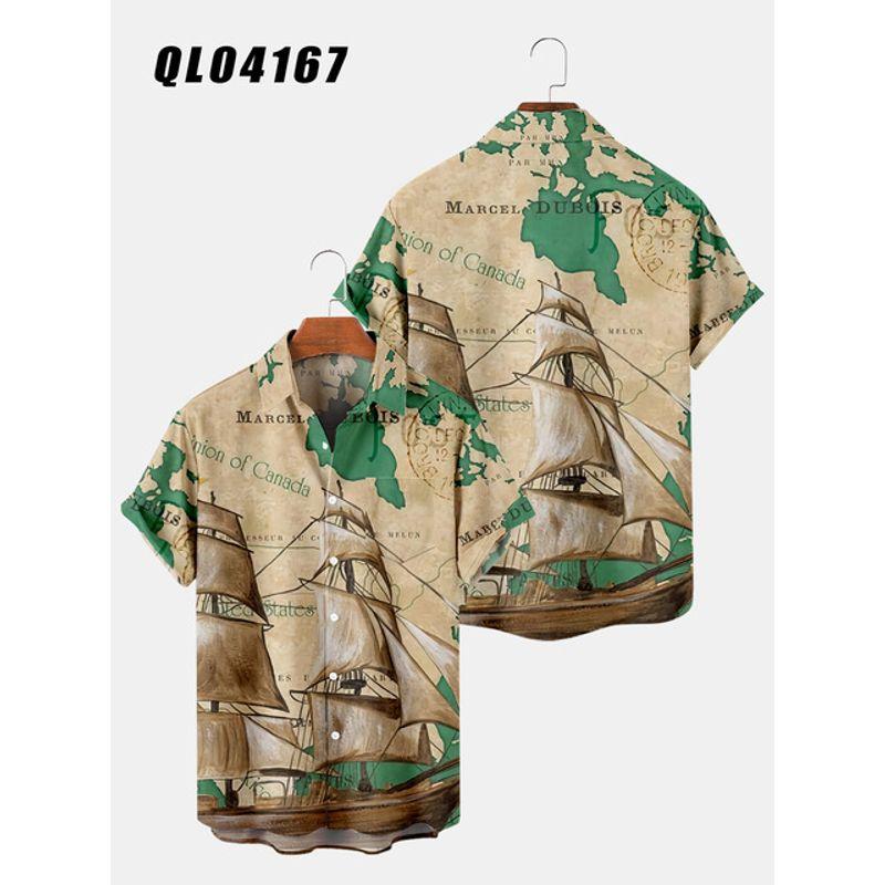 

Принтованная рубашка с коротким рукавом на пуговицах с лацканами Рубашка с коротким рукавом на пуговицах с лацканами A606 XL